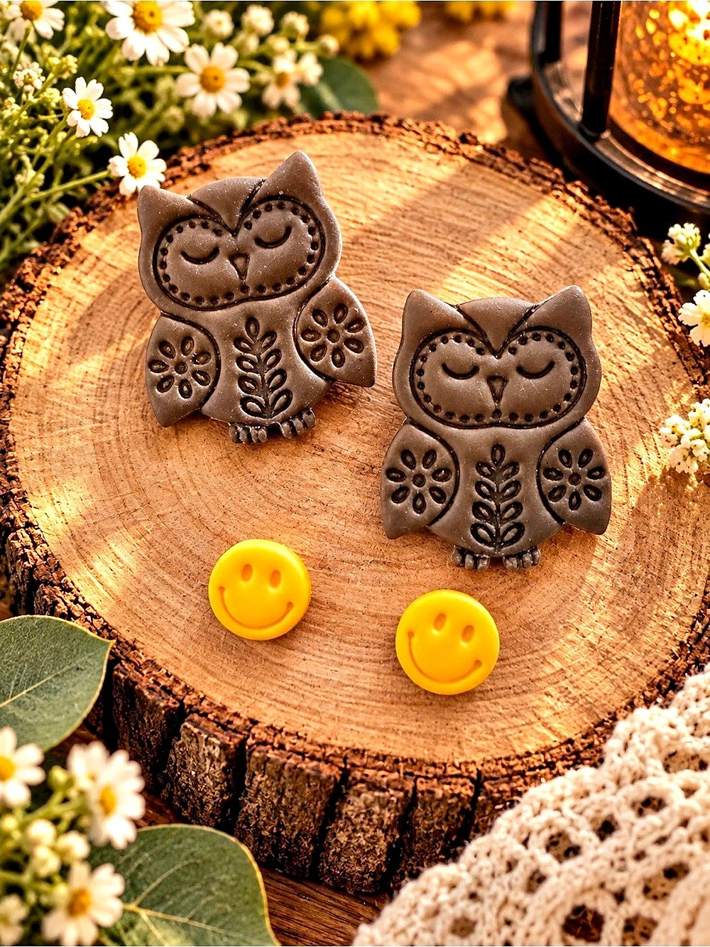 Owl Earrings Brown